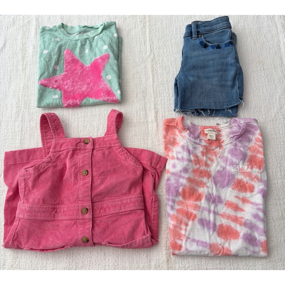 Crewcuts by J.Crew Girls 4pc Lot Corduroy Jumper Tie Dye Dress Starfish Shorts